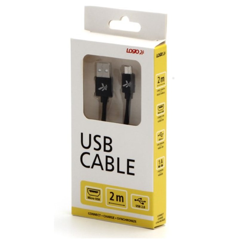 Kabel (2.0) USB-A samec - micro USB samec, 2m, nylonové opletení, černý, LOGO | Repaspoint.cz