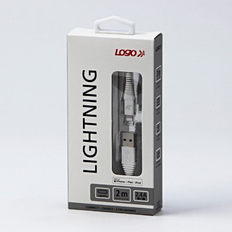 Kabel (2.0) USB-A samec - Apple Lightning samec, 2m, nylonové opletení, bílý, LOGO | Repaspoint.cz